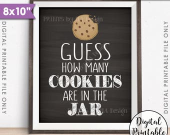 Guess How Many Cookies are in the Jar Sign, Guess the Number of Cookies, Cookie Game, Chalkboard Style PRINTABLE 8x10” Instant Download