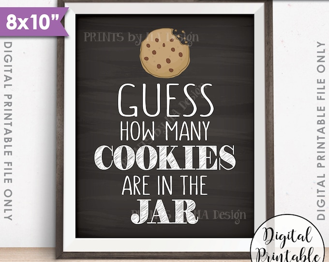 Guess How Many Cookies are in the Jar Sign, Guess the Number of Cookies, Cookie Game, Chalkboard Style PRINTABLE 8x10” Instant Download