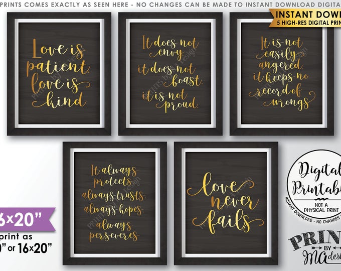 Love is Patient Love is Kind, Wedding Aisle, 1 Corinthians 13, Set of 5 Wedding Signs, 16x20” Chalkboard Style Printable Instant Downloads