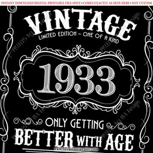 1933 Birthday Sign, Vintage Better With Age Poster, Whiskey Theme ...