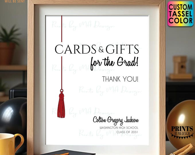 Graduation Cards & Gifts Sign, Custom Color Tassel, Grad Party Decoration, Graduate Presents, Gifts and Cards, PRINTABLE 8x10/16x20” Sign