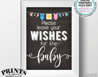 Wishes for Baby Shower Sign, Please Leave your Wishes for the Baby, Gender Neutral Clothesline, PRINTABLE Chalkboard Style 5x7" Sign <ID>