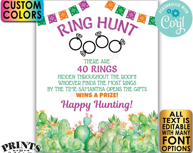 Cactus Bridal Shower Ring Hunt Game Sign, Wedding Shower Scavenger Hunt, Southwest Succulents, Custom PRINTABLE Sign <Edit Yourself w/Corjl>