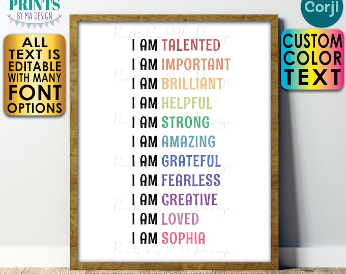 Personalized Positive Affirmation Self Confidence Wall Art, Rainbow, PRINTABLE 8x10/16x20” Motivational Saying Sign <Edit Yourself w/Corjl>