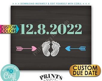 Pregnancy Announcement Sign, Baby Gender Reveal Photo Prop, Pregnant Subtle Due Date, PRINTABLE 8x10/16x20” Sign <Edit Yourself with Corjl>