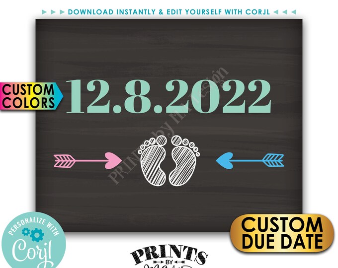 Pregnancy Announcement Sign, Baby Gender Reveal Photo Prop, Pregnant Subtle Due Date, PRINTABLE 8x10/16x20” Sign <Edit Yourself with Corjl>