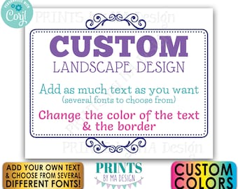 Custom Sign with an Ornate Border, Choose Your Text and Colors, One PRINTABLE 8x10/16x20” Landscape Sign <Edit Yourself with Corjl>