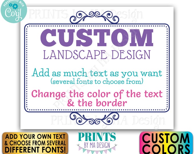 Custom Sign with an Ornate Border, Choose Your Text and Colors, One PRINTABLE 8x10/16x20” Landscape Sign <Edit Yourself with Corjl>