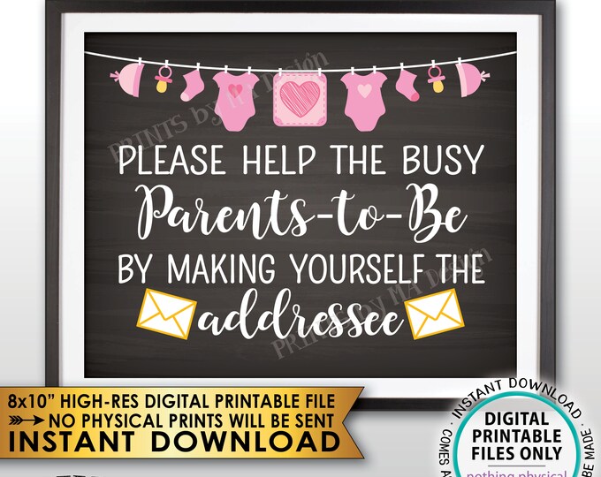Address an Envelope Baby Shower Help the Parents-to-Be Address Envelope, It's a Girl Pink Clothesline, Chalkboard Style PRINTABLE 8x10” <ID>