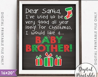 Christmas Pregnancy Announcement, X-mas Wish List for a Baby Brother Gender Reveal Sign, PRINTABLE 8x10/16x20” Chalkboard Style Sign <ID>