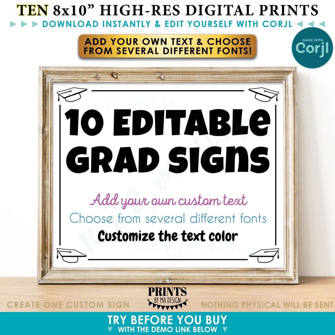 Custom Graduation Sign, Grad Cap Corners, Make up to 10 Custom ...