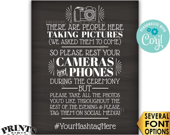 Unplugged Wedding Ceremony, We Hired Photographers & Asked Them to Come, PRINTABLE Chalkboard Style 16x20” Sign <Edit Yourself with Corjl>
