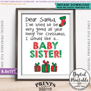 Weihnachts-Schwangerschaftsankündigung, Weihnachtswunschliste für eine Baby-Schwester, es ist ein Mädchen-Geschlecht offenbaren, Zeichen, DRUCKBARE 8,5 x 11 Zoll Mädchen offenbaren Zeichen <ID>