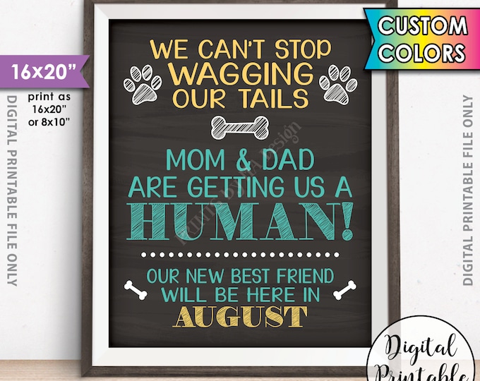Dogs Pregnancy Announcement, Mom & Dad are getting Us a Human, Mom is Pregnant Baby Announcement, Chalkboard Style PRINTABLE 8x10/16x20”