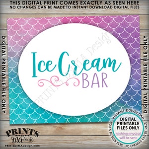 Mermaid Party Sign, Mermaid Party Ice Cream Bar Sign, Mermaids Tail Birthday Sign, 8x10 Watercolor Style PRINTABLE Ice Cream Sign ID image 2