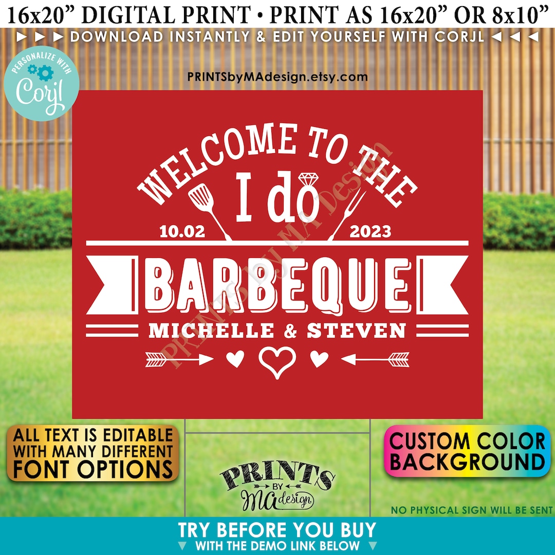 Editable Wedding BBQ Sign, Backyard Barbecue Welcome, PRINTABLE 8x10 ...