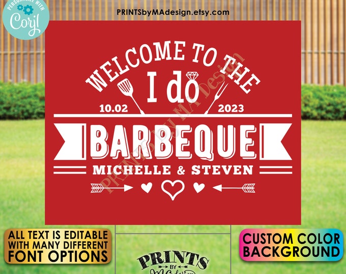Editable Wedding BBQ Sign, Backyard Barbecue Welcome, PRINTABLE 8x10/16x20” Sign, Custom Color Background <Edit Yourself w/Corjl>