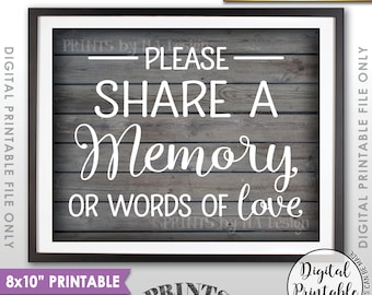 Share a Memory Sign, Share Memories, Write a Memory, Graduation, Birthday, Anniversary, 8x10" Rustic Wood Style Printable Instant Download