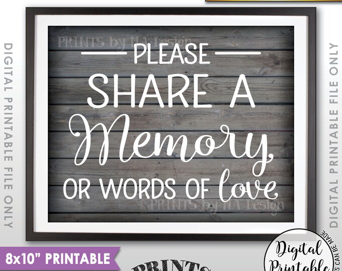 Share a Memory Sign, Share Memories, Write a Memory, Graduation, Birthday, Anniversary, 8x10" Rustic Wood Style Printable Instant Download