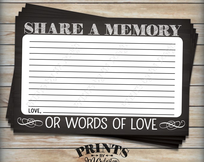 Share a Memory Card, Share Memories or Words of Love, Memorial Card, PRINTABLE 4x6” Chalkboard Style Digital File <ID>