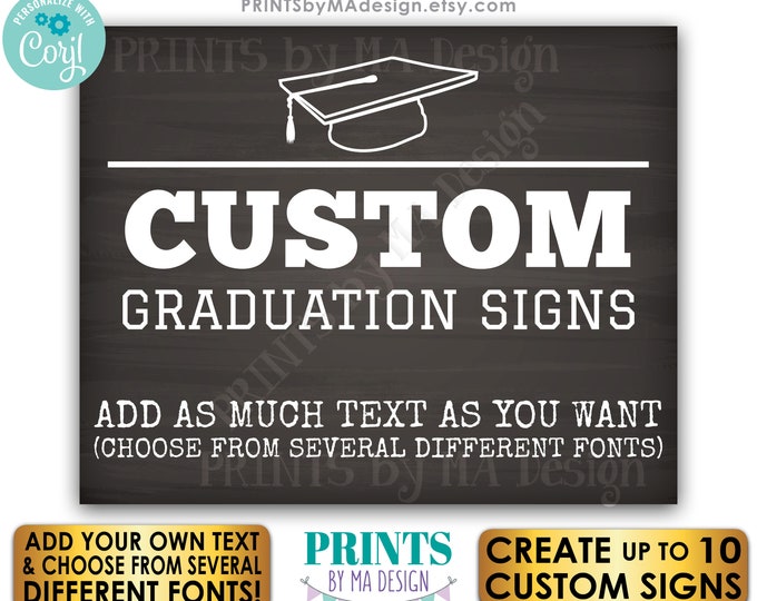 Editable Graduation Party Signs, Create up to 10 Custom PRINTABLE 8x10/16x20” Landscape Chalkboard Style Signs <Edit Yourself w/Corjl>