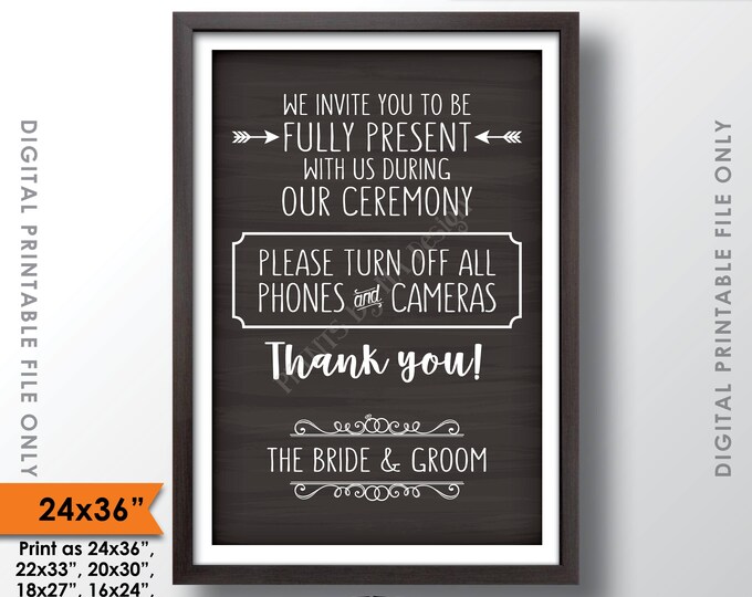 Unplugged Ceremony Sign No Phones or Cameras Unplugged Wedding Sign, Unplugged Sign, 24x36" Chalkboard Style Printable Instant Download