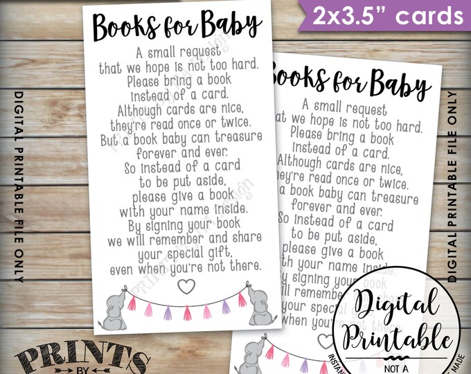 Books for Baby insert, Elephant Baby Shower, Pink Baby Shower Invite Insert, Bring Book instead of a Card, Instant Download Printable File