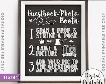 Guestbook Photobooth Sign, Add Photo to my Guestbook Photo Booth, Sweet 16 Birthday, Instant Download 11x14" Chalkboard Style PRINTABLE Sign