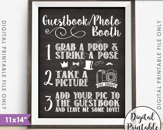Guestbook Photobooth Sign, Add Photo to my Guestbook Photo Booth, Sweet 16 Birthday, Instant Download 11x14" Chalkboard Style PRINTABLE Sign