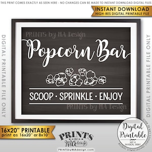Popcorn Bar Sign, Scoop Sprinkle Enjoy Popcorn Bar Directions Sign, PRINTABLE 8x10/16x20” Chalkboard Style Sign <ID>