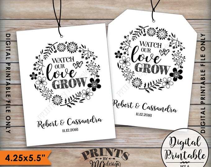 Wedding Tags, Watch Our Love Grow Tags, Succulents Tag, Plant Seeds Tag, Tree Sapling Tag, Wedding Favor Tags, 4 per 8.5x11" Printable File