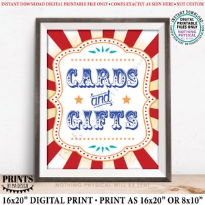 Cards and Gifts Sign, Cards & Gifts Carnival Theme Party, Gift Table Display, Circus Birthday Ideas, PRINTABLE 8x10/16x20” Circus Sign <ID>
