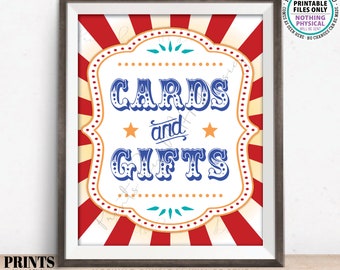 Cards and Gifts Sign, Cards & Gifts Carnival Theme Party, Gift Table Display, Circus Birthday Ideas, PRINTABLE 8x10/16x20” Circus Sign <ID>