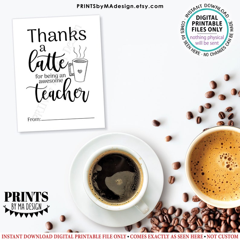 Thanks a Latte Card, Gift Card Holder for Teacher Appreciation, Four 4 ...