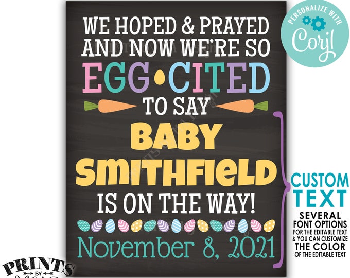Easter Pregnancy Announcement Sign, We Hoped and Prayed and We're Egg-Cited to Say, PRINTABLE Baby Reveal Sign <Edit Yourself with Corjl>