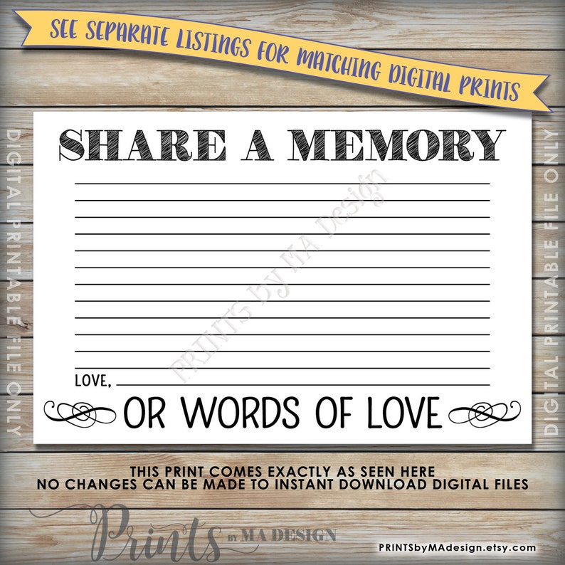 Birthday Party Please Write a Memory Share Memories Black /& White PRINTABLE 5x7\u201d Sign Retirement Party Share a Memory Sign