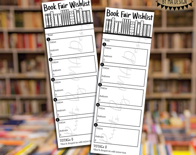 Book Fair Wishlist Bookmark, School Book Wish List, 2.5x7.5" Bookmarks on 8.5x11" Digital PRINTABLE File, Fundraiser, Instant Download <ID>