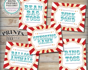 Carnival Games Signs, Carnival Theme Party, Bean Bag, Ring Toss, Duck Pond, Circus Party, Teal/Turquoise, PRINTABLE 8x10/16x20” Signs <ID>