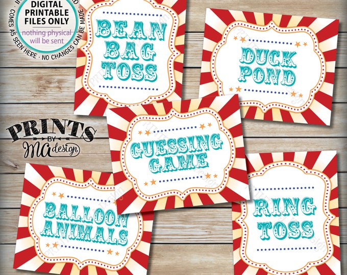 Carnival Games Signs, Carnival Theme Party, Bean Bag, Ring Toss, Duck Pond, Circus Party, Teal/Turquoise, PRINTABLE 8x10/16x20” Signs <ID>