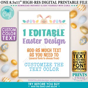 Letrero de Pascua editable, carta del conejito de Pascua, huevos, elija su texto, un letrero de retrato personalizado IMPRIMIBLE de 8.5x11 "<Edite usted mismo con Corjl>