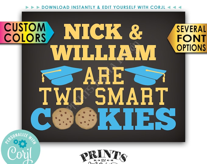 Two Smart Cookies Sign, Graduation is Sweet Treat, PRINTABLE 8x10” Chalkboard Style Graduation Party Decoration <Edit Yourself with Corjl>