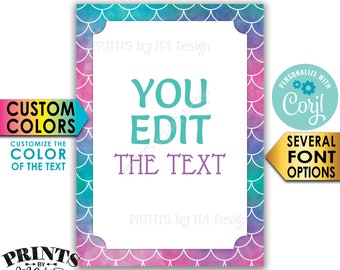 Custom Mermaid Sign, Choose Your Text Mermaid Party, PRINTABLE 5x7" Portrait Mermaid Sign <Edit Yourself with Corjl>