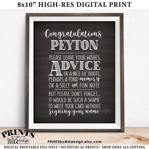 Letrero con consejos para graduados. Deje sus consejos, deseos y recuerdos para los graduados. Decoración para fiesta de graduación de estilo pizarra, IMPRIMIBLE, de 8 x 10 pulgadas