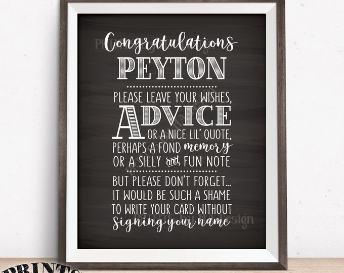 Graduate Advice Sign, Please leave your Advice, Wish, Memory for the Graduate Advice, PRINTABLE 8x10” Chalkboard Style Grad Party Decor