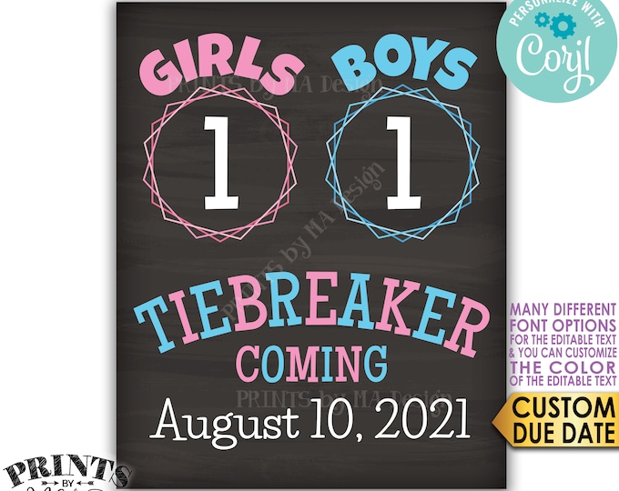 Tiebreaker Pregnancy Announcement, Baby Number 3, PRINTABLE 8x10/16x20” Chalkboard Style Baby #3 Sign, Boys vs Girls <Edit Yourself w/Corjl>