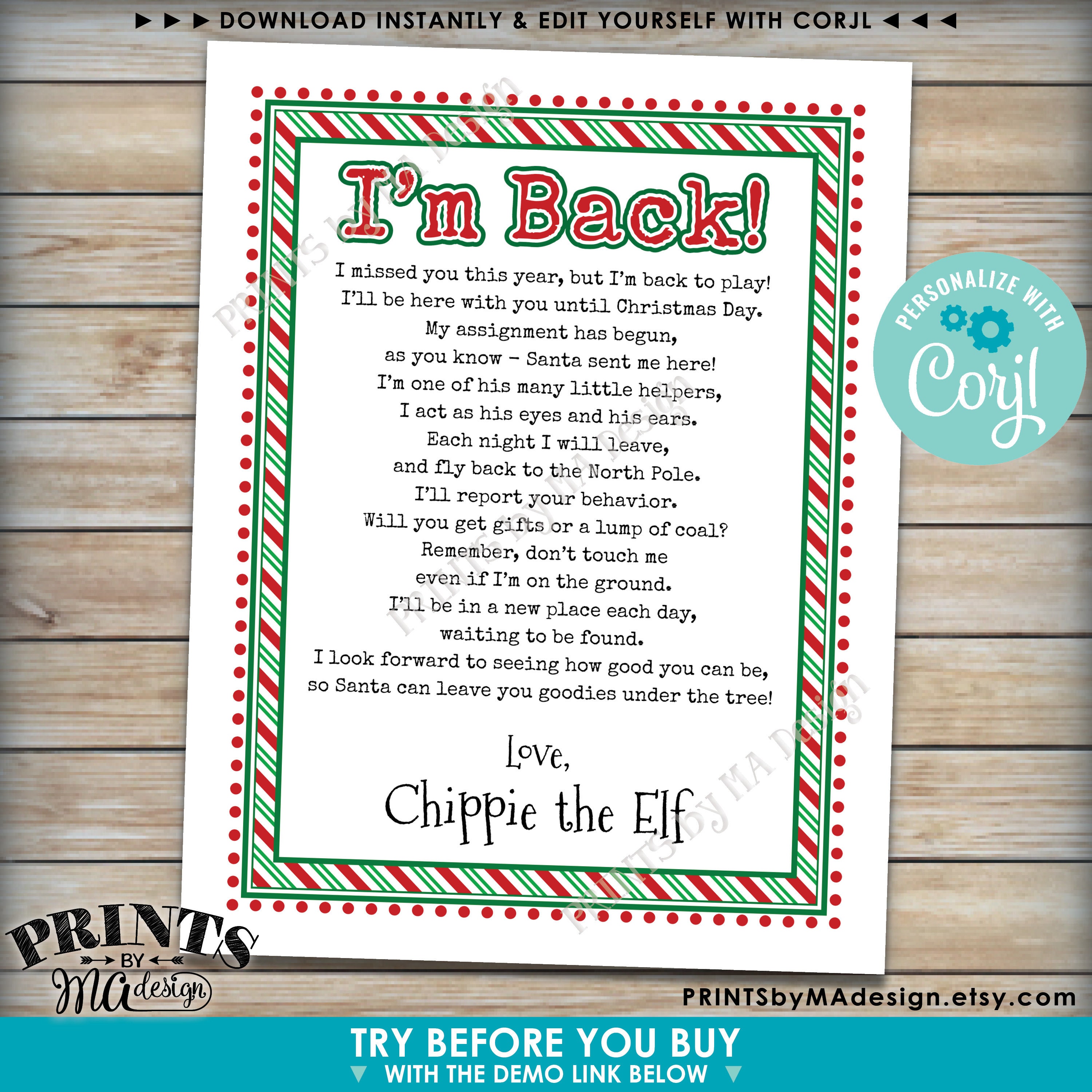 Christmas Elf Welcome Back Letter, I'm Back, Elf has Returned, One ...