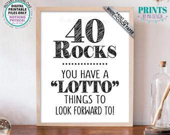 40th Birthday, 40 Rocks Lottery Sign, You Have a Lotto Things to Look Forward To, 40th Bday Gift, PRINTABLE Black & White 8x10” Sign <ID>