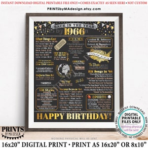 Back in 1966 Birthday Poster Board, Flashback to 1966 Birthday Decoration, ‘66 B-day Gift, PRINTABLE 16x20” Sign, Birthday Decor &lt;ID&gt;