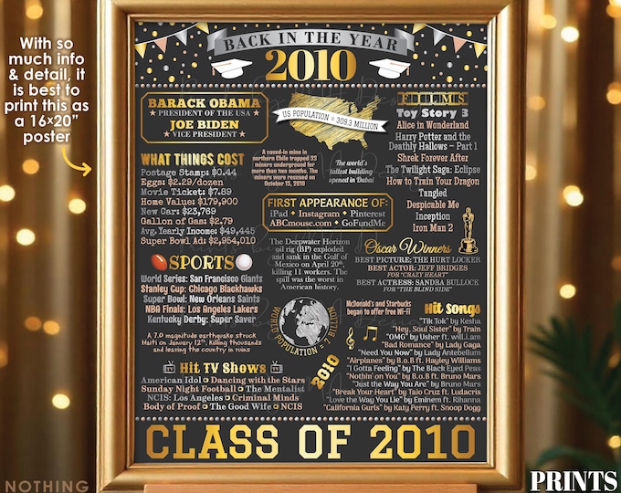 Class of 2010 Reunion Decoration, Back in the Year 2010 Poster Board, Flashback to 2010 High School Reunion, PRINTABLE 16x20” Sign <ID>