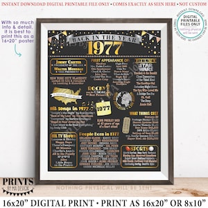 Back in the Year 1977 Poster Board, Remember 1977 Sign, Flashback to 1977 USA History from 1977, PRINTABLE 16x20” Sign &lt;ID&gt;